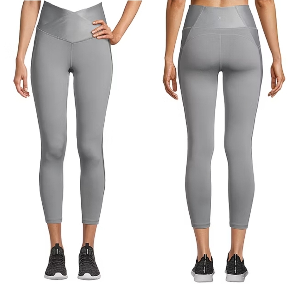 🔥 Xersion Premium Waistband 7/8 Ankle Anti-Odor Leggings Nickel Silver Size M